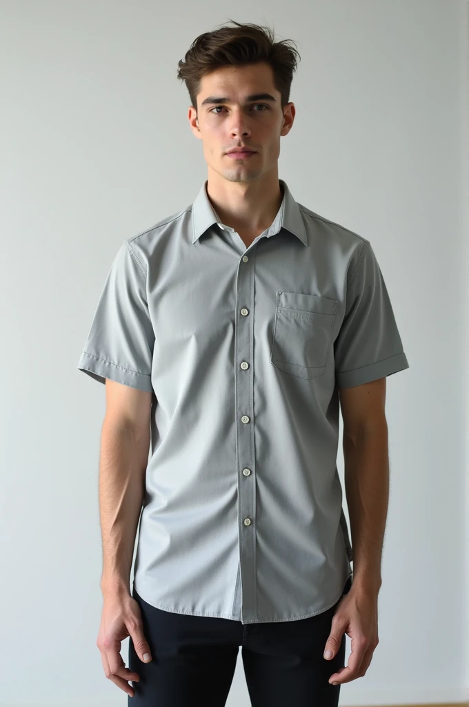  Make a mens button up shirt,  very stylish short sleeve ,  dont wear a human model , Just the piece of clothing ,  full clothing image 