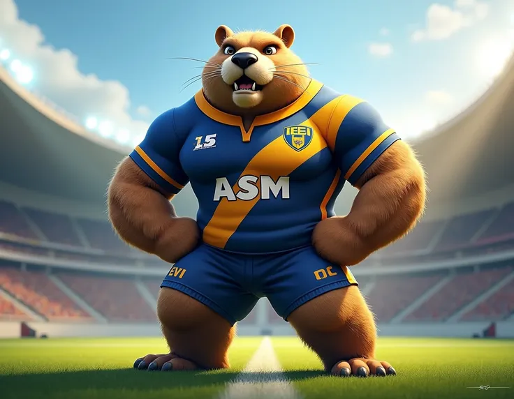 mascotte de marmotte, grande, musclé, rugby, stade rugby marcel michelin, maillot rugby ASM clermont auvergne, short rugby ASM clermont auvergne