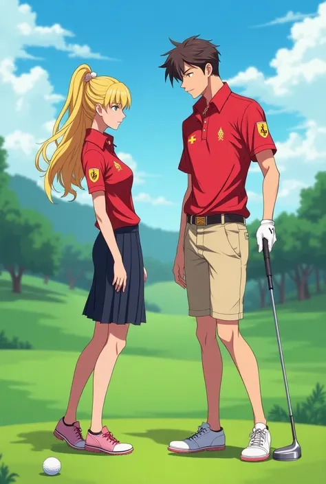 Anime, Fire Emblem Preppy King and Princess both wearing a Massive Popped Collar Polo taller than his head while playing Golf