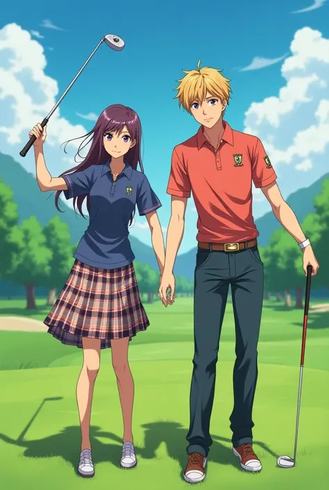 Anime, Fire Emblem Preppy King and Princess both wearing a Massive Popped Collar Polo taller than his head while playing Golf