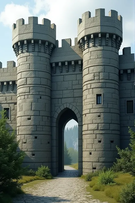 Large stone wall with two entrances without a door