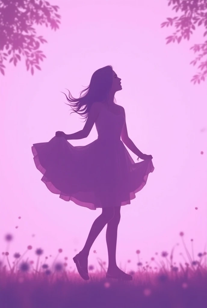 Lilac silhouette of cheerful teenager holding a dress in her hands