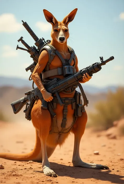 Create a picture of a kangaroo with weapons