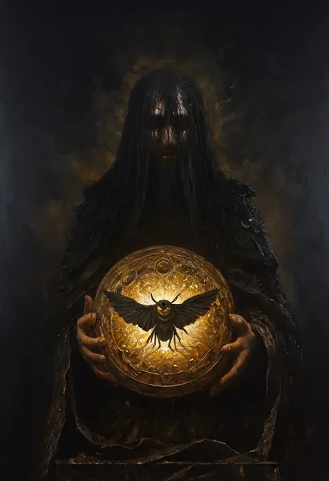 ((painting)) of thrones cherubim, many eyes, incorporeal being sphere of rings and many eyes,, dark night, in the darkness, dark atmosphere, cinematic scene, in the style of nicola samori