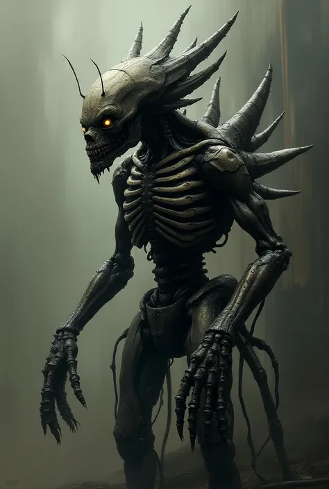 A creature painted modern in the H .r. Giger style