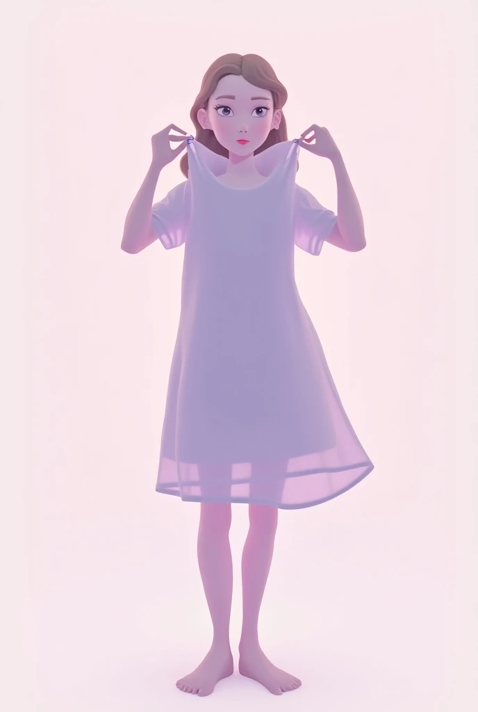 Pink border silhouette of a teenager wearing a dress holding a lilac dress with a clothes hook in her hands