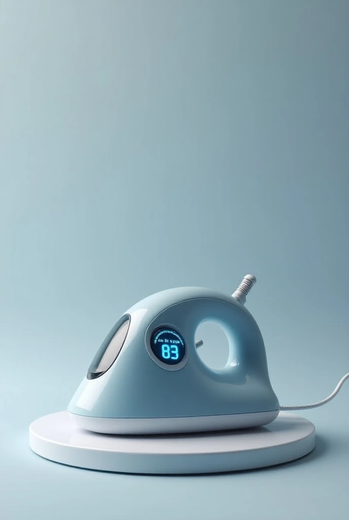 
Household clothes iron, with wireless self-rechargeable battery power supply technology wireless self-charging , (** with a large round button type digital plasma graphic blue numbers on the part :: upper center center top top of the plate .**)