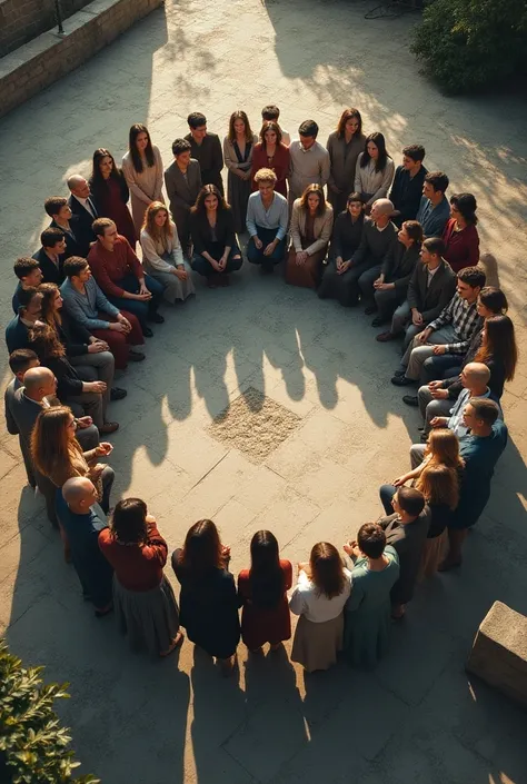 People in a circle seen from above