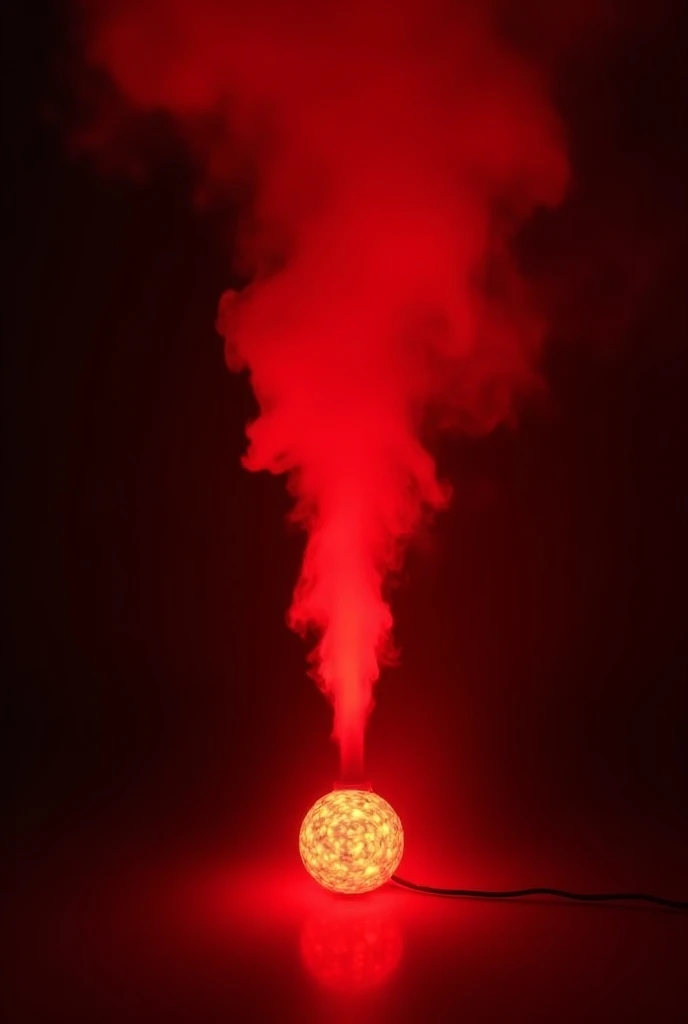 araffe ball in the dark with red smoke coming out of it,  a photo by Thomas Häfner ,  winner of the unsplash contest , Conceptual art, red atmosphere , red smoke coming from lamp, red and cinematic lighting,  atmospheric red lighting ,  Atmospheric red eff...