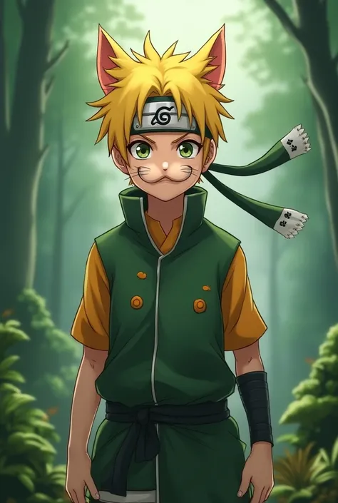 A yellow-haired ninja with 3 cat-like mustaches and a konoha band on his forehead 