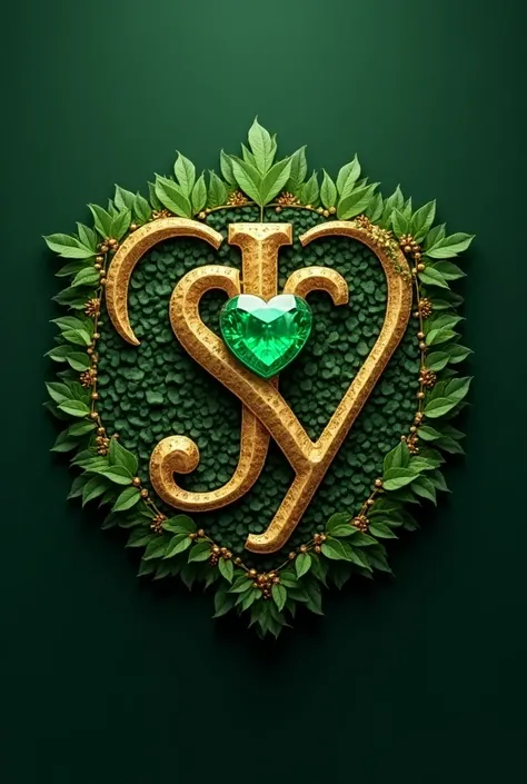 Create a 3D Logo with the following three letters : j &  Y in gold color and green borders with an emerald in the shape of a heart above the letters mentioned and below the letters the word, emeralds,  written in Spanish .