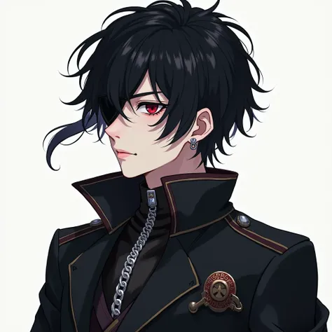 Anime, solo, male, black hair, black eyes, eye patch, stylish clothes