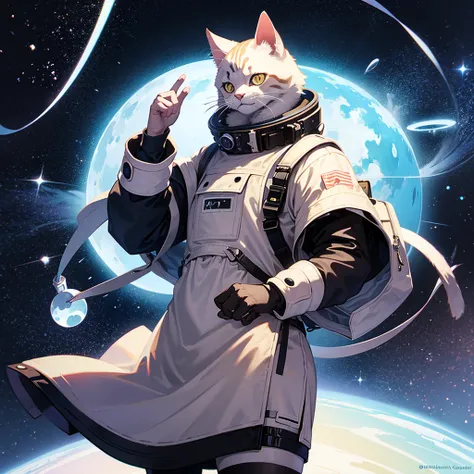  A cat wearing a space suit, In space  
