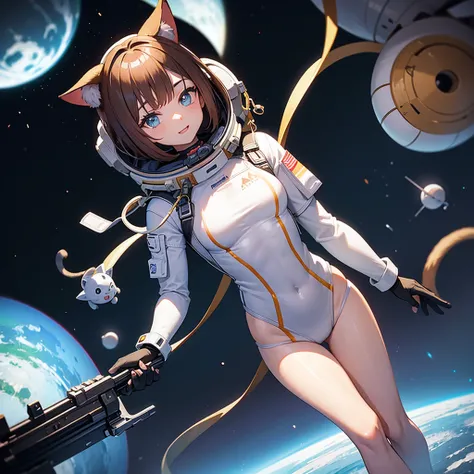  A cat wearing a space suit, In space  
