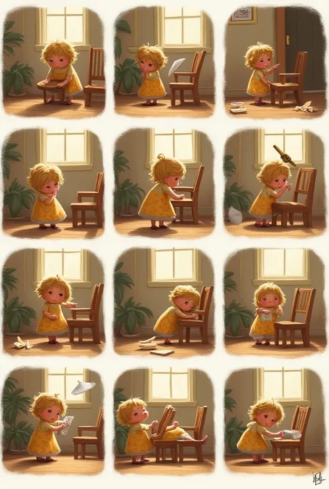 

6) Goldilocks breaking the small chair because it weighed a lot 
 





Do it in two images and divide each image into 10 scenes.