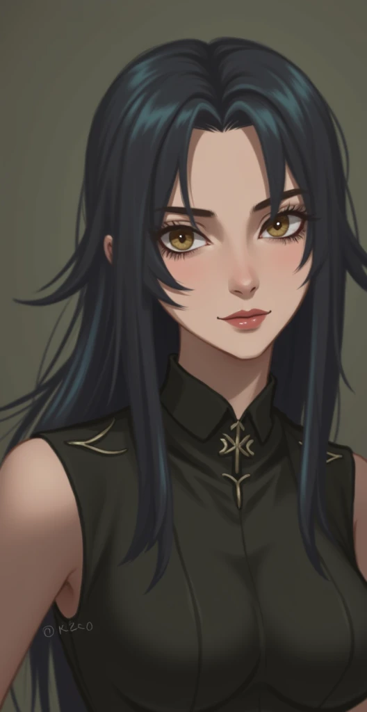 Acheron is a girl and has long, straight dark hair ,  which may be black or dark blue ,  loose or collected into an elegant hairstyle .  His eyes are bright and expressive ,  often in a light shade ,  clothes such as blue or green .  Acherons skin is light...