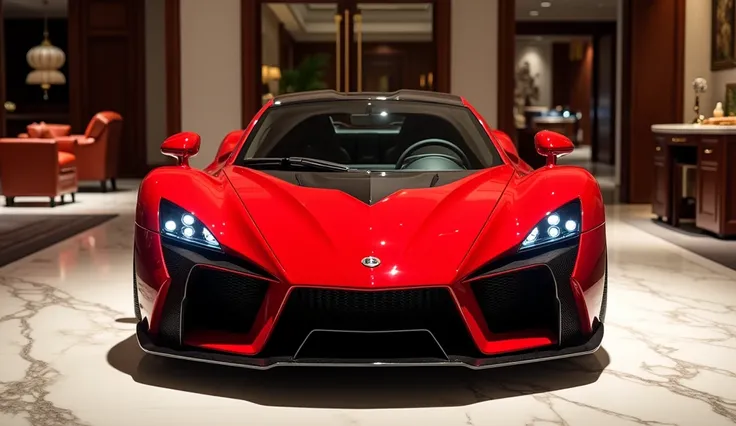 w motor lykan hypersport  color red front view car in luxury showroom 