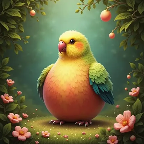 Fusion of a parakeet with a peach