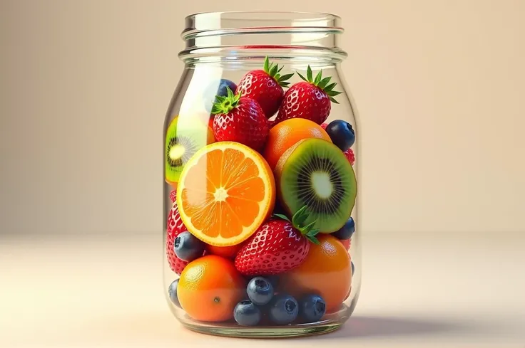  high quality,12k Utra HD , a mix of fruits inside a jar