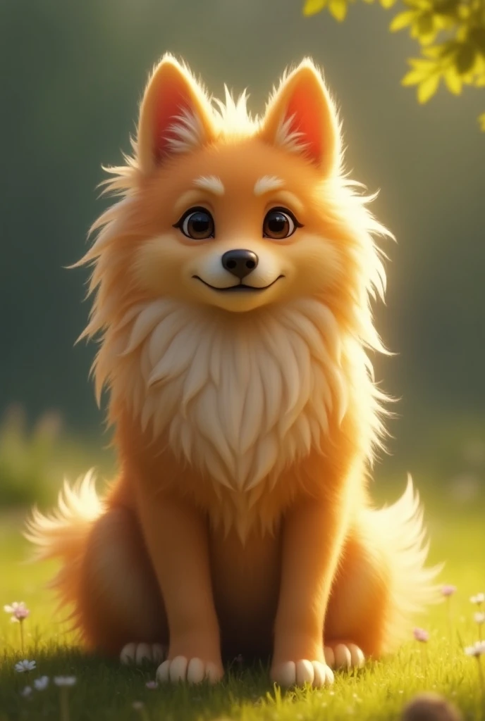 A dog with a small mane