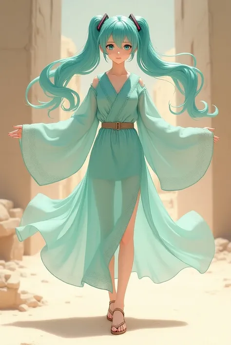 Create Miku with Arab clothes, But let them be few garments and with flat sandals