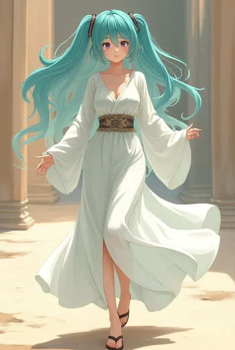 Create Miku with Arab clothes, But let them be few garments and with flat sandals