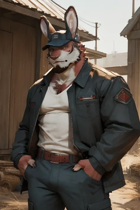 Rugged muscular rabbit farmer