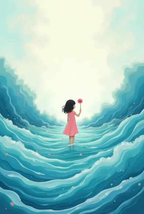 * Sea of Imagination *: In this concept ,  creativity is a deep and calm sea .  The girl holds the flower as if it were a buoy in a calm sea ,  with her aura reflecting in soft waves around her .  Each wave represents an idea or a thought that expands with...