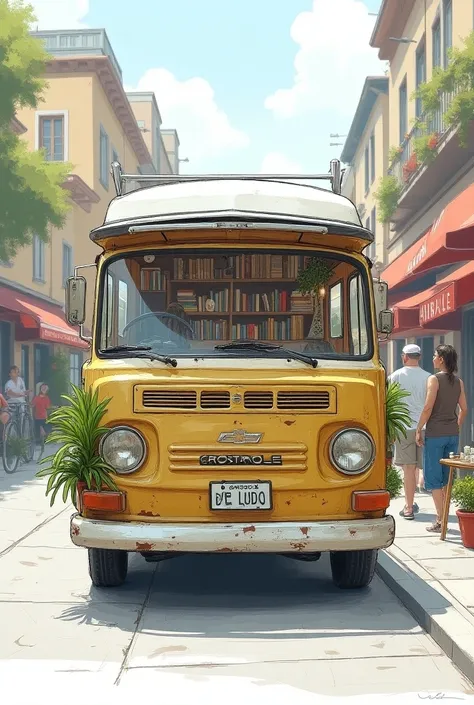  Ecodesign sketch of a 1965 Chevrolet van converted into a library 