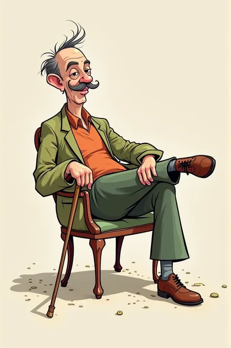 Cartoon of a man reclining on his cane