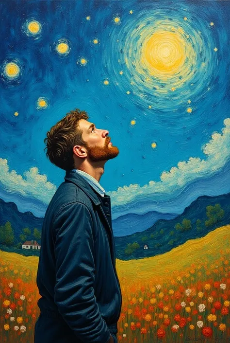 Type: Vicent van Gogh ,  paintings with a person looking at the sky 