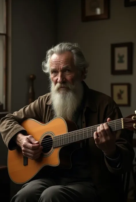 An old man playing guitar