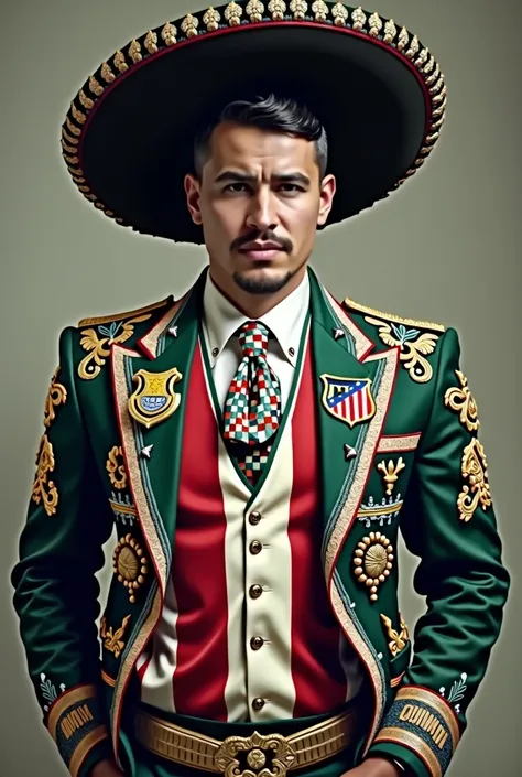 Efraín Juárez wearing a Mexican charro suit and an Atlético Nacional shirt 