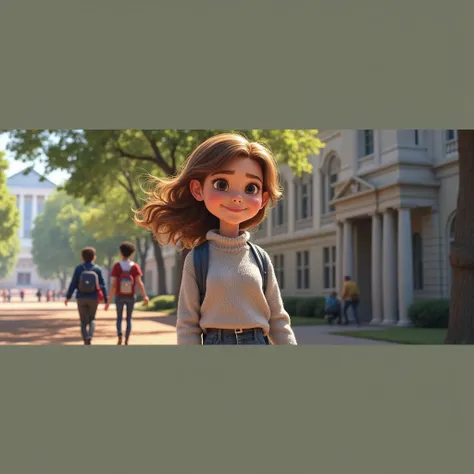 Create what the character Riley from Inside Out 2 would look like if she was in college