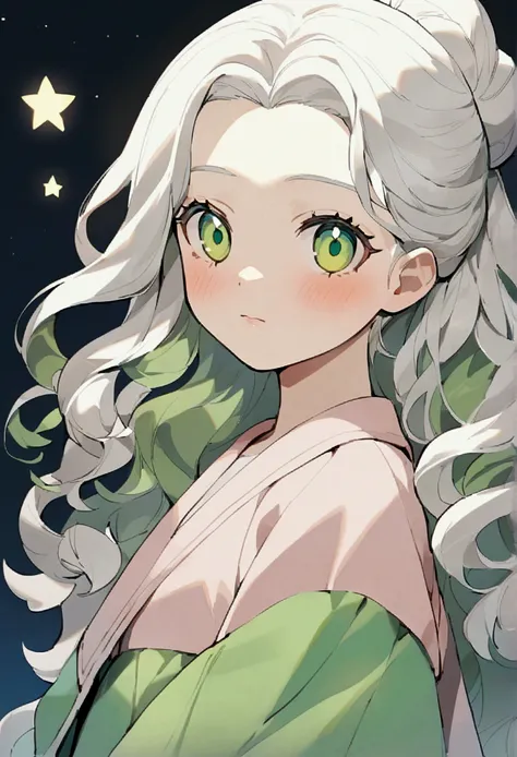  In the world of the hero academy Boku no ,  a new character emerges - a 15-year-old girl ,  white hair and skin , looking like porcelain ,  round and gentle lemon green eyes ,  your expression exuding ingenuity and purity ,  slightly wavy hair up to the s...