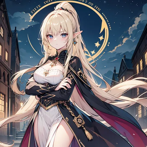 Eye patch、Witch costume、elf、grimoire、magic circle、A look that seems to be relaxed、Long Hair, chest, Blonde, ponytail, Pointy Ears, Highest quality, Snap your fingers、One Woman, Detailed face, Soft Lighting, Soft Light, Soft Focus, Perfect Face, Beautiful a...