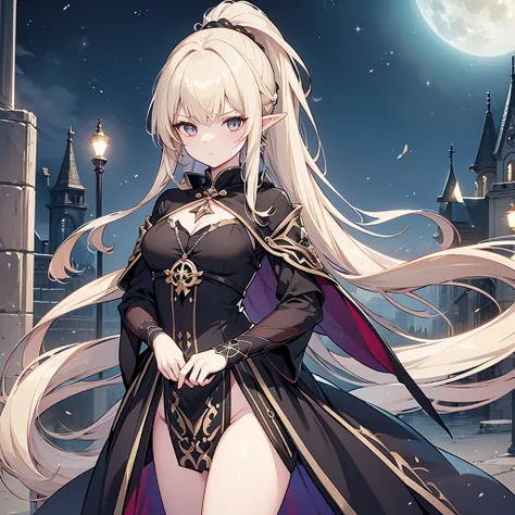 Eye patch、Witch costume、elf、grimoire、magic circle、A look that seems to be relaxed、Long Hair, chest, Blonde, ponytail, Pointy Ears, Highest quality, Snap your fingers、One Woman, Detailed face, Soft Lighting, Soft Light, Soft Focus, Perfect Face, Beautiful a...