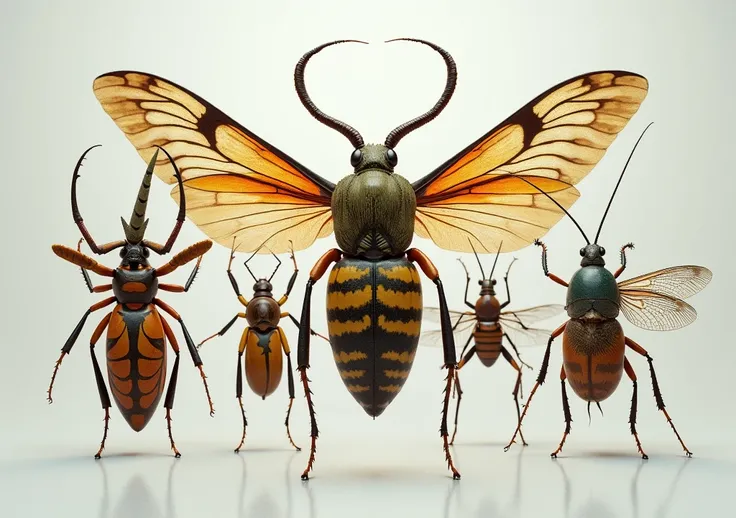 I want 5 strangest real insects, one different from the other from different species and highlight them, best quality, super detail, high details, best quality