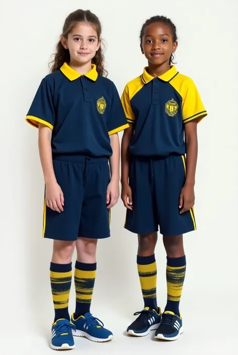 School sports uniform 
Dark blue with yellow details for boys and girls 
 
