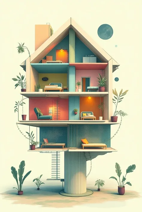  a lively house where the different parts are shown, But that there is nothing 