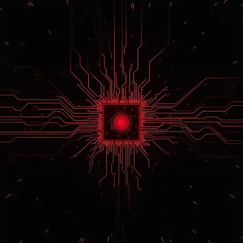 A black and red image in a futuristic style. A black background with many thin red lines, similar to the contours of a chip. A magical atmosphere. Unarmed combat — hand-to-hand combat and evasion, including combat in true form