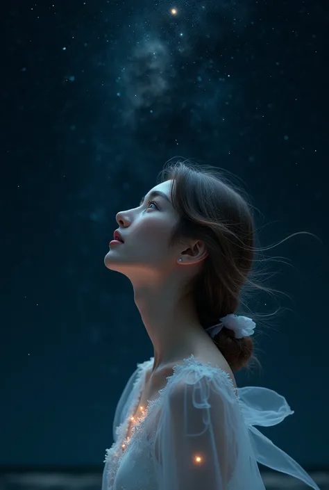 Beautiful woman looking at the starry sky