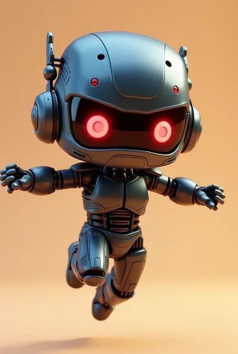 Cute chibi Terminator, 3D render, high resolution, high detail, soft lighting, high quality, hyper-realistic, highly detailed, high definition, high-quality photography, solid color background, flying pose, full-body shot, --ar 2:3

