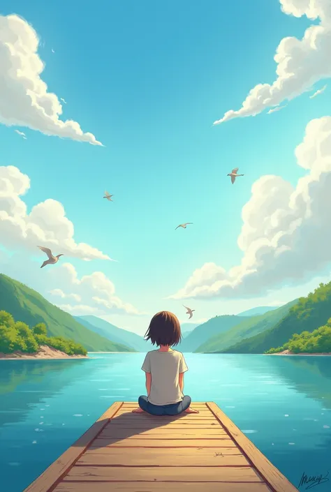 Create an illustration that would represent the combination of the songs "Joy to the world" and "sitting on the dock of the Bay"