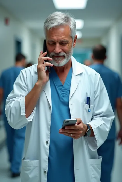 Male nurse making a call on his cell phone