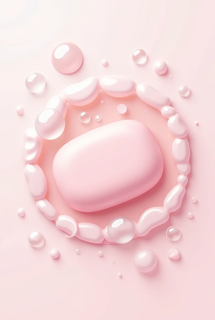 Create a logo with a pastel pink soap , with round shape, In which there are bubbles 