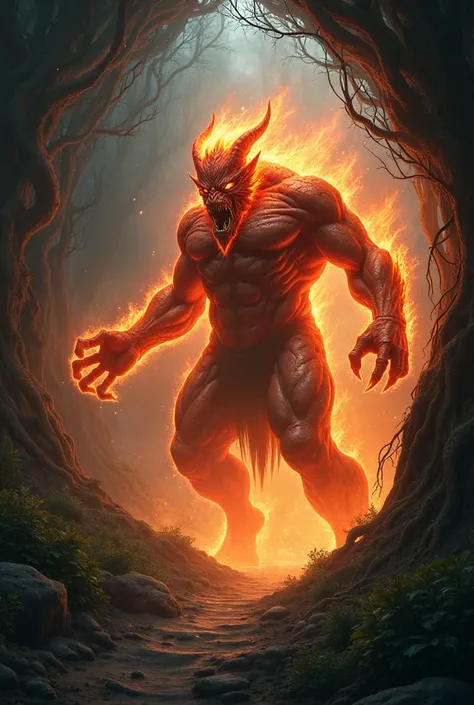 Angry Fire Demon,  theme cave in a forest 