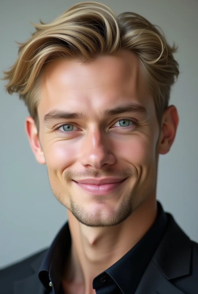 Blond and blue-eyed Russian and Korean man , , blond and blue-eyed with white skin and perfect smile.