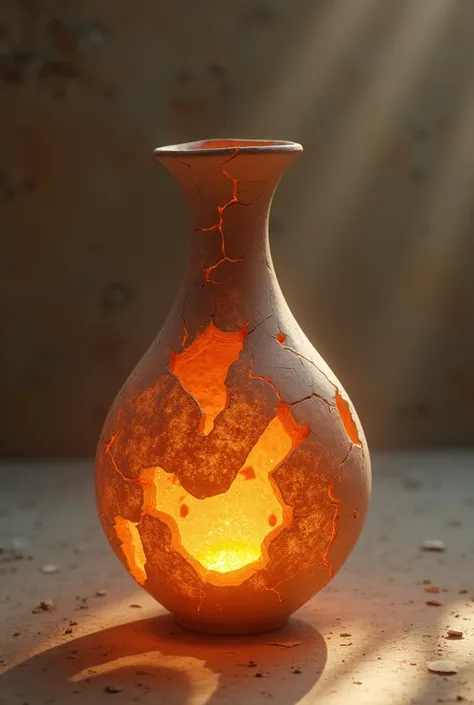 Sun light coming from inside of broken clay vase 