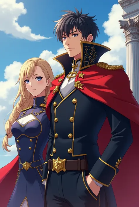 Anime, Fire Emblem Prince wearing a Massive Popped Collar with his Princess wearing a military uniform with a Cape